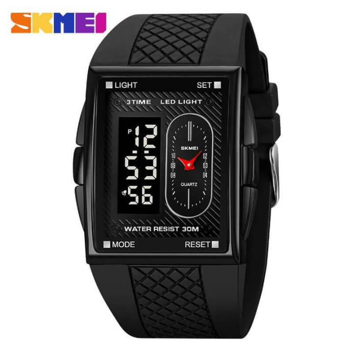 SKMEI 2213 Casual Rectangle Dial Digital Analog Lumious Silicon Strap ...