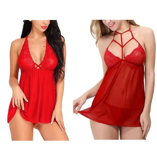 Women Net Babydoll Lingerie with G-string Panty Pack of 1