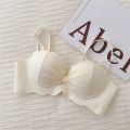 Gather up small to show big underwear women's comfortable non-wire pure desire lace cream color sweet girl bra. 