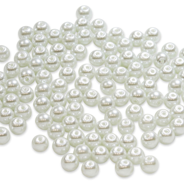 6mm 50 Gram Packet Round White Pearl Plastic Beads