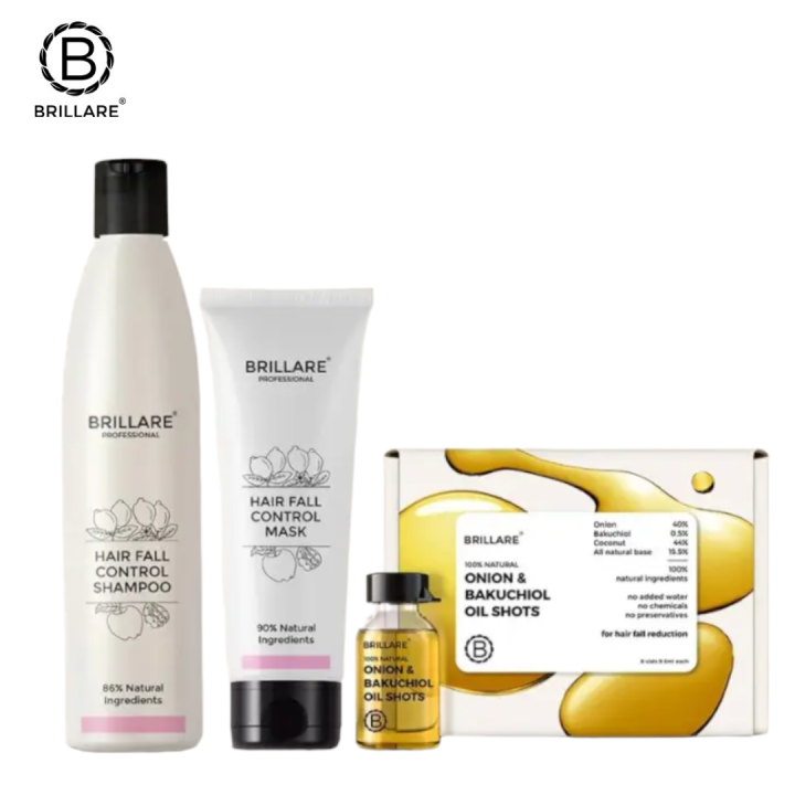 Brillare Hair Fall Control Shampoo, Mask & Oil Shots Combo