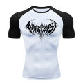 Summer Wear Fitness T-Shirt Gym Shirt Men's Print Black Compression Fitness Performance Sun Protective Clothing Exercise Wear. 