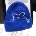 Fashion Winter Warm Knitted Cap Soft Thick Slouchy Bonnet Bear Embroidery Solid Color Leisure Cap for Men Women. 