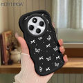 Hontinga for Redmi 14C Back Cover Small Black Butterfly Pattern Luxury Phone Cover Soft Silicone Macaron Wave Mobile Case. 