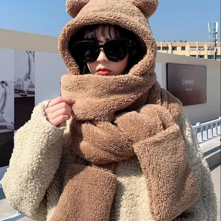 3%20In%201%20Hat%20Scarf%20Gloves%20Set%20Winter%20Warm%20Cute%20Bear%20Ears%20Plush%20Hoodie%20For%20Girl%20-%20Image%207