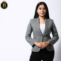 Boss Lady Single Breasted Classic Grey Formal Coat and Pant Set For Women. 
