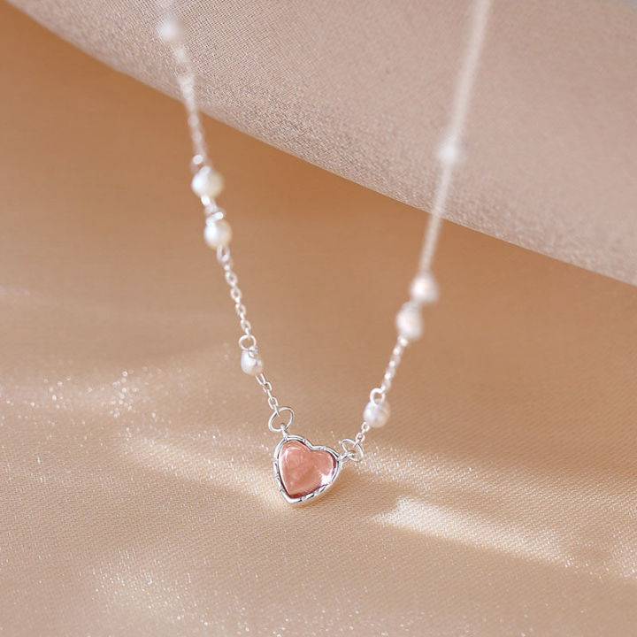 Korean%20Pink%20Heart%20Shape%20Necklace%20For%20Women%20Fashion%20Shiny%20Crystal%20Pendant%20Necklace%20Rhinestone%20Chain%20Party%20Aesthetic%20Jewelry%20Gift%20Cuilei%20-%20Image%203