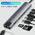 Genuine USB C Hub 8 in 1 Multifunction Adapter for MacBook & Windows- USB Docking Station, 4K HDMI, HDTV, SD, TF card, RJ45, USB C. 