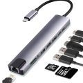USB C Hub Type C Hub Adapter 8 In 1 With Ethernet 4K HDMI USB 3.02 87W PD USB-C Data Port And SD TF Docking Station. 
