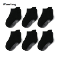 Wenefang 6 Pairs/lot Baby Socks Cotton Anti-slip Children's Boat Socks New For Boys Girl Low Cut Floor Kids Sock With Rubber Grips 0-7Y. 
