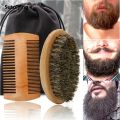 Sutuiying Professional Soft Boar Bristle Beard Brush Scissors Shaving Brush Profesional Comb Men Mustache Comb Kit With Gift Bag Beard Comb Set. 