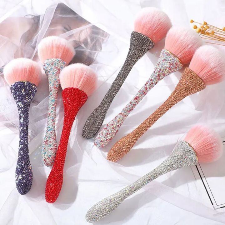 Durable Artificial Fiber Diamond Handle Makeup Brush Diamond Inlay Soft Bristles Loose Powder Brush Rhinestone Handle Fluffy Blush Brush Professional
