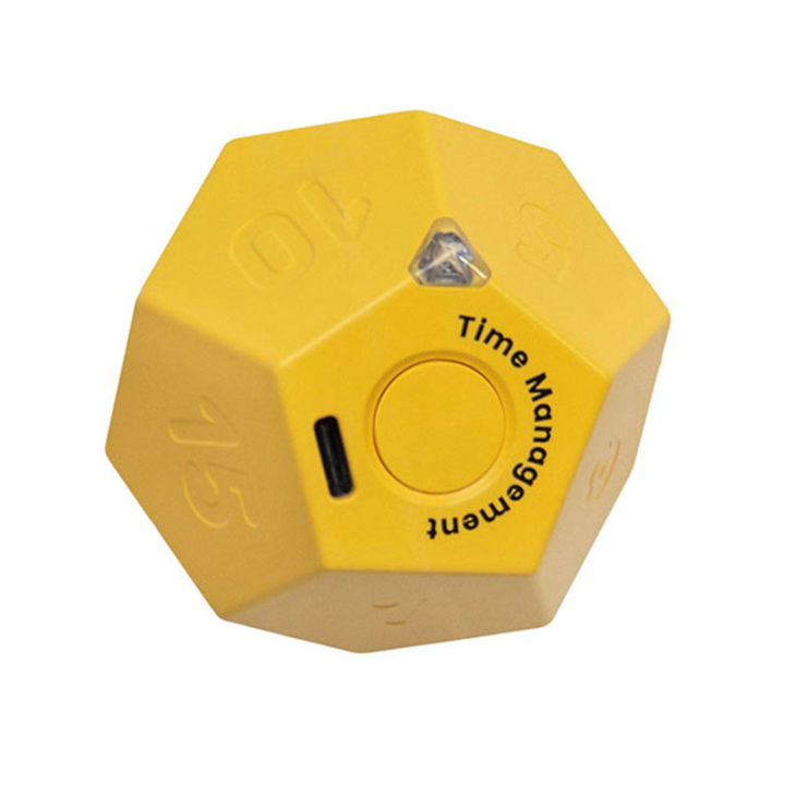 Nullmul Mini Timer Rotate Dodecagon Rechargeable Timer Sound Vibrate Light Alarm Flip Timer Countdown for Timemanager Yellow