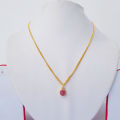 Gold Plated Ruby Pendant Design Chain Necklace For Women. 