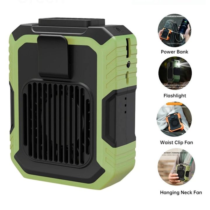 Durable 4000mAh Waist Mounted Fan Power Bank Flashlight Waist Clip on Fan Rechargeable Portable Mini Electric Fans Construction Site