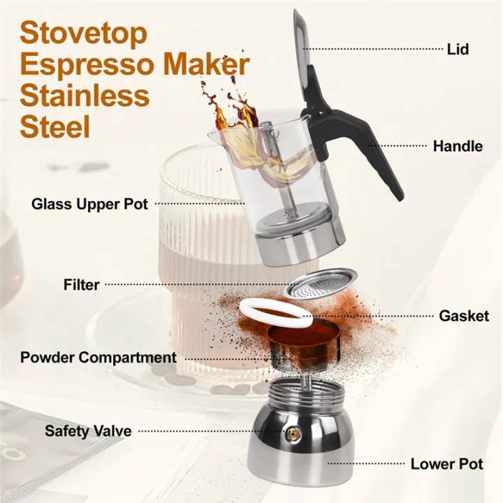 Glass%20Clear%209%20Cup%20Moka%20Pot%20Stainless%20Steel%20Thickened%20Stovetop%20Espresso%20Maker%20Coffee%20Machine%20450ml%2015oz%20Italian%20Design%20-%20Image%202