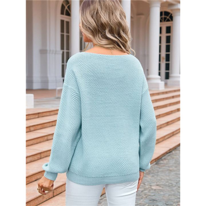 Women'S%20Off%20Shoulder%20Sweaters%20Long%20Sleeve%20Drop%20Shoulder%20Waffle%20Knit%20Pullover%20Sweater%20Tops%20with%20Pockets%20Blue%20L%20-%20Image%205