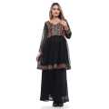 Black Color Minimal V-neck Design Full Sleeves Plain Kurtha Surwal Set With Shawl For Women. 