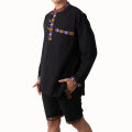 Binay Embroidery Black Nepali Kurta & Half Pant With Bhutani Borderd For Men - Fashion | Men's Wear |. 