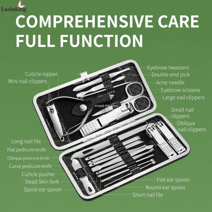 Asinrn%20ERosIon%209/16/19Pcs%20Manicure%20Set%20Black%20Stainless%20Steel%20Nail%20Clippers%20Cuticle%20Nipper%20Pedicure%20Professional%20Care%20Tool%20Cleaning%20Grooming%20Kit%20-%20Image%205