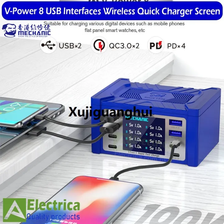 Xujiguanghui%20Super%20Fast%20Charger%20MECHANIC%20V-Power%208PRO%208%20Ports%20110W%20High-power%20for%20Mobile%20Phone%20Ipad%20Smart%20Watches%20LED%20Wireless%20Charging%20Tool%20by%20Electrica%20-%20Image%203