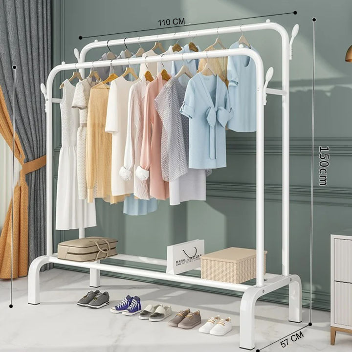 Double Big Stand Hanger Clothes Hanger, Double Rod Drying Rack  Portable Full Iron Body Easy To Install Dual Rod Clothes Rack