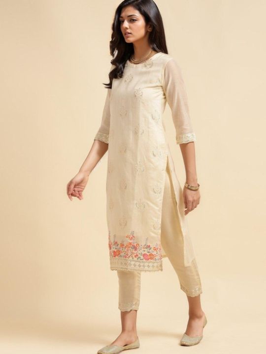 Kiva%20Chanderi%20Embroidered%20Calf%20Length%20Straight%20Kurtha%20Suruwal%20for%20Women%20-%20Image%203