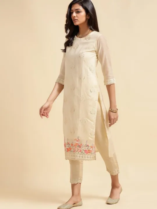 Kiva%20Chanderi%20Embroidered%20Calf%20Length%20Straight%20Kurtha%20Suruwal%20for%20Women%20-%20Image%203