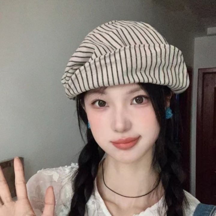 Casual%20Cotton%20and%20Linen%20Striped%20Berets%20Y2k%20Japanese%20Octagonal%20Hat%20British%20Cap%20Short%20Brim%20Painter%20Caps%20Daily%20-%20Image%208