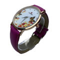 Leather Belt Purple Round Dial Quartz Moment Attractive Design Wrist Watch For Women. 