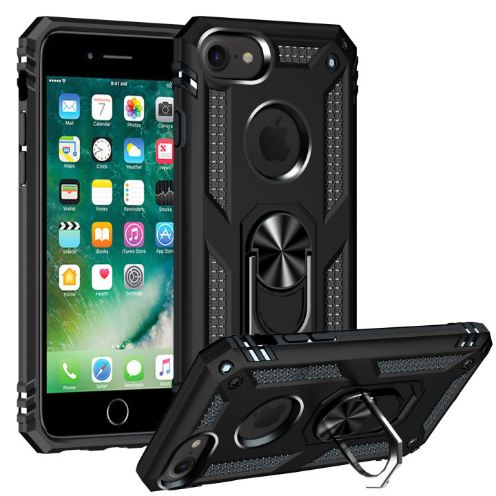 Lereach For iPhone 7 Plus Mobile Phone Case TPU+PC Hard Ring Car Ring Bracket Shockproof Back Cover