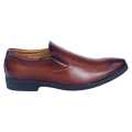 Brown Leather None Lace Pattern Design Black Horse  Formal Shoes For Men. 