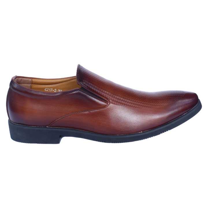 Brown Leather None Lace Pattern Design Black Horse  Formal Shoes For Men
