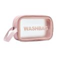 1 Piece Pink Boadered Transparent Cosmetic Bag Waterproof Portable Travel Toiletry Organizer Bag with Zipper and Handle Wash Bag for Women and Girls. 