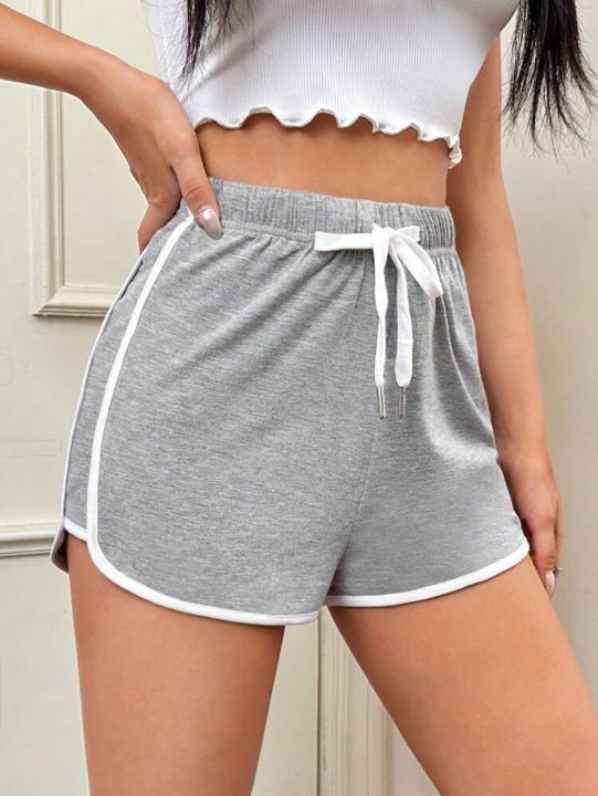 Girls%20Elastic%20Waist%20Contrast%20Binding%20Shorts-Light%20Grey%20-%20Image%202