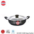 UCOOK Hard Anodised Induction Based Steel Lid Deep Kadhai 5 Litres. 