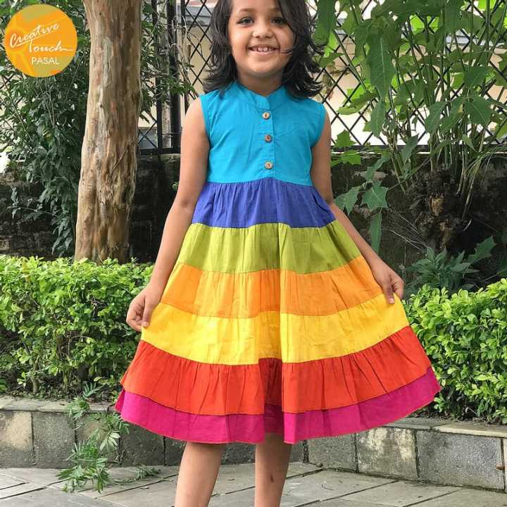 Creative Touch Cotton Rainbow Dress For Girls CDR6026