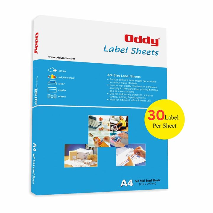 Oddy Label Stickers Paper A4 Size 30 Labels Per Sheet Self Adhesive For Laser And Inkjet Printers (Pack of 100 Sheets)