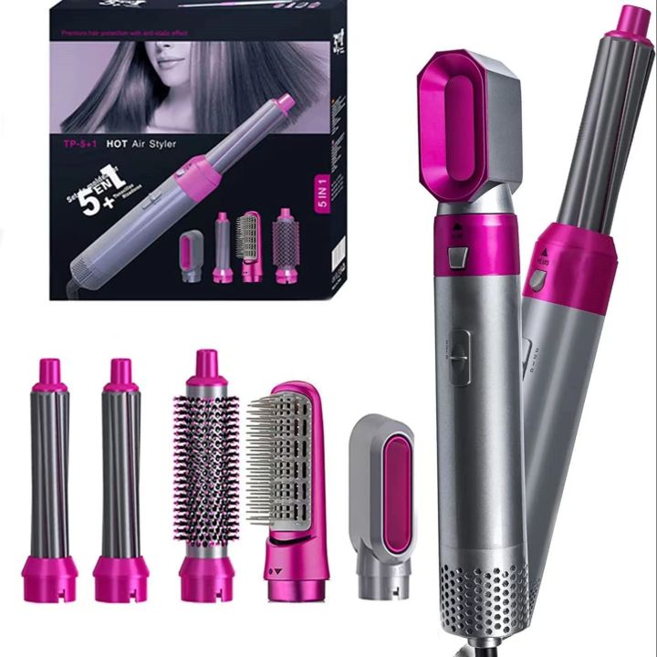 5 In 1 Rotating Brush Hot Air Styler Comb Curling Iron Roll Styling Brush Dryer Blow With Nozzles Heat Setting