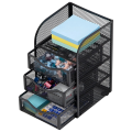 Metal Mesh Office Organizer with Drawer for Desktop, Paper Binder Clip Basket Workspace Storage. 