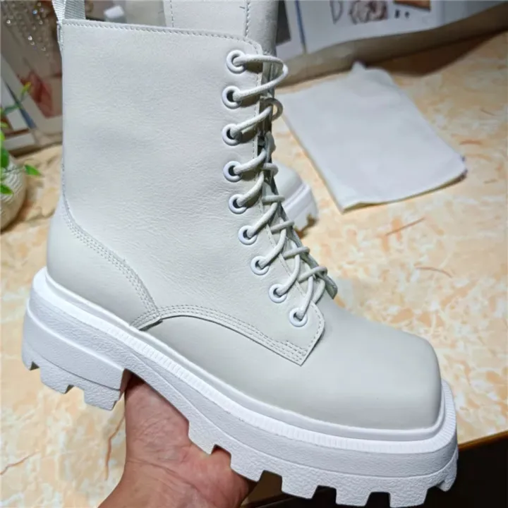 Women's%20Boots%20Combat%20Boots%20Mid%20Calf%20Boots%20Flat%20Heel%20Round%20Toe%20Daily%20PU%20Lace-up%20Solid%20Colored%20White%20Black%20/%20Mid-Calf%20Boots%20-%20Image%204