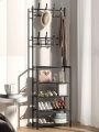 Multifunctional Shoe Rack Organizer Coat & Hat Rack 4 -Tier And 8 Hooks-White. 