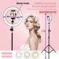 26CM Selfie LED Ring Light With 7 Ft Tripod Stand, Cell Phone Holder Dimmable 3 Light Modes for Live Stream, Makeup, Facebook, YouTube, Instagram,TikTok, Twitter. 