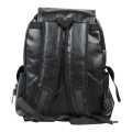 Unisex Plain Front Pocket Design Pu Leather 4 Compartment Backpack (Black). 