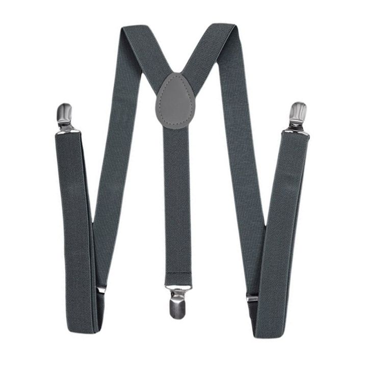 2X Unisex Clip on Suspender Elastic Y-Shape Back Formal Adjustable Braces, Dark Gray