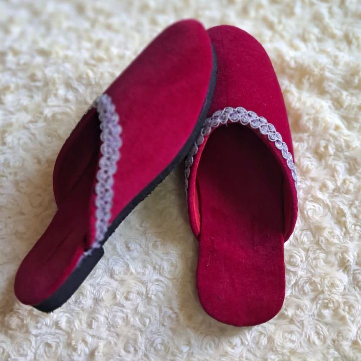 Handmade Velvet Shoes For Women, Red Velvet Slipper