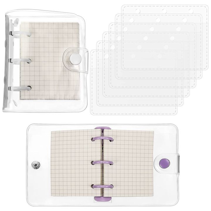 Spreeshop 2 Pcs Transparent 3 Ring Binder Cover PVC Clear Notebook Loose Leaf Mini Binder with 80 Inner Papers and Refillable Bags