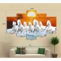 5 Panel Custom Manipulated seven white horse Significant on Vastu Matte Canvas Cotton Print Large Size. 