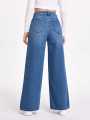 New High-Waist Wide-Leg Blue Denim Jeans for Women Full Length Full Length - Multi Size. 