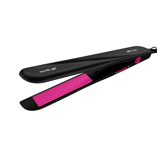 Ikonic Go Straight Hair Straightener, Black Pink | Floating Ceramic Plates| Lock Function| Quick Easy to Use